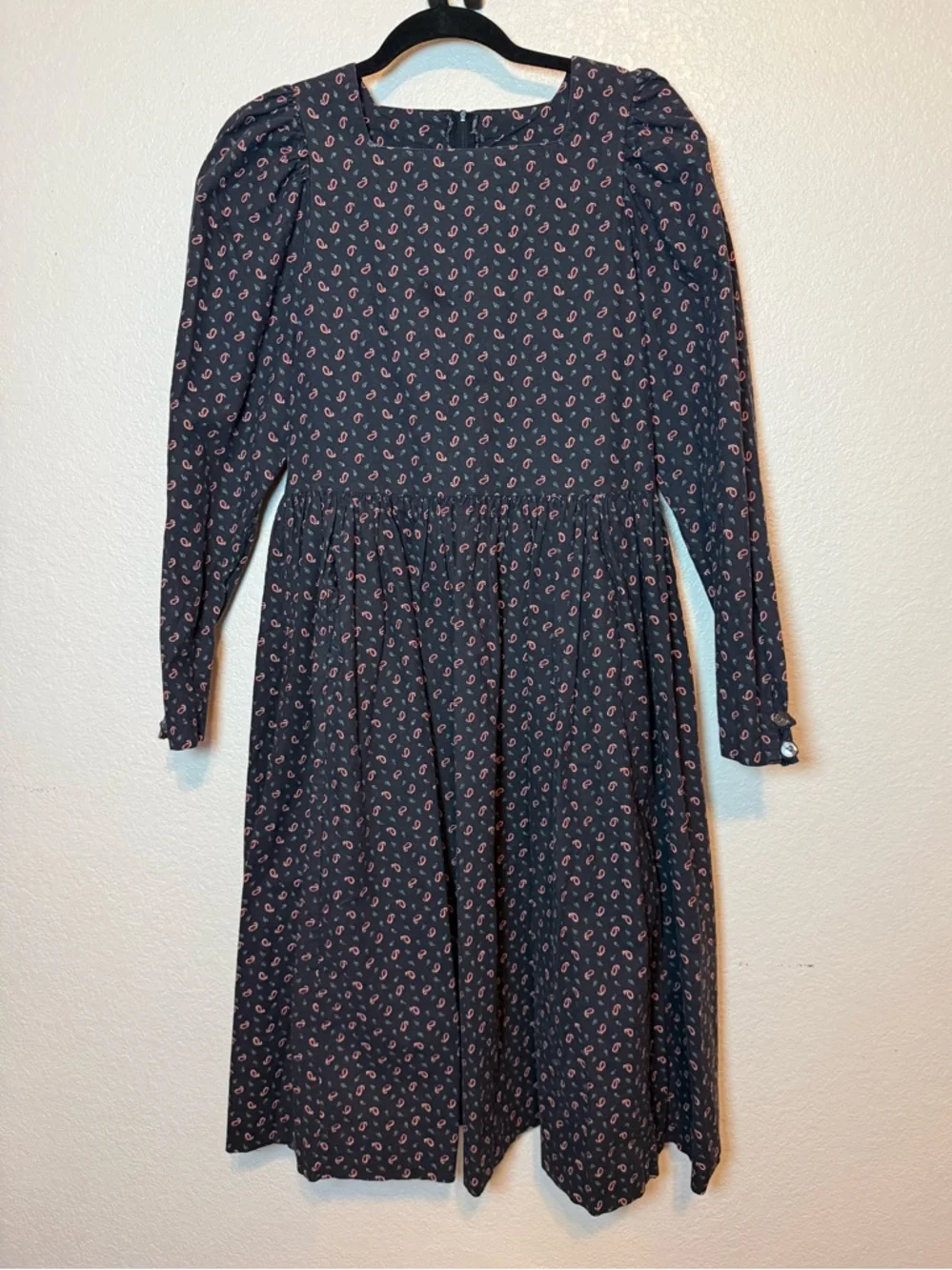 Vintage 1980’s Laura Ashley Paisley Print Prairie Dress Blue Size 12 - Picture 15 of 16